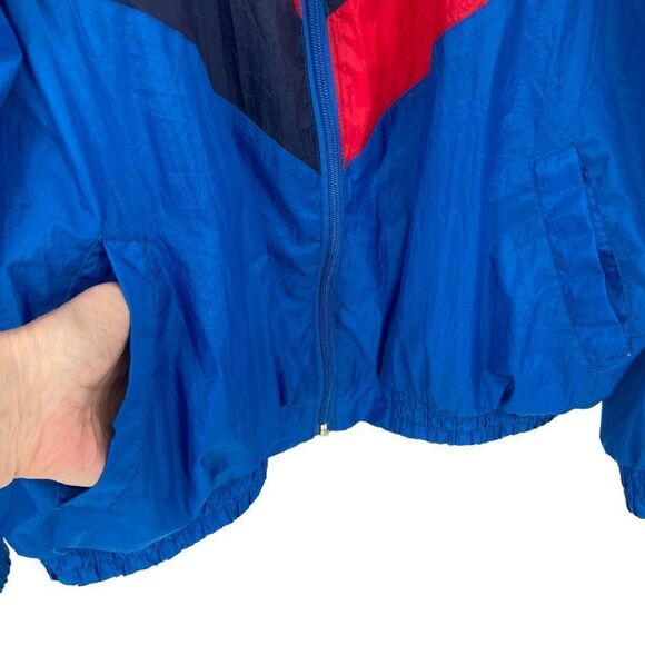 Spalding Pro Vintage 90's Full Zip Waterproof Windbreaker Blue Red White Large - Picture 5 of 11